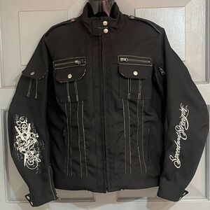Speed and Strength Woman’s Black Leopard Lined Motorcycle Jacket Embroidered No